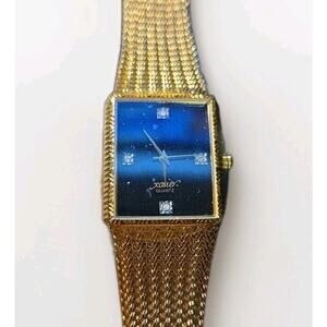 Vintage XAVIER Tank New Old Stock Men’s Quartz Watch Gold Plated Black Dial